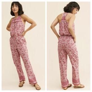Anthropologie Faherty Women's Adella Floral Jumpsuit Red Pink Size L